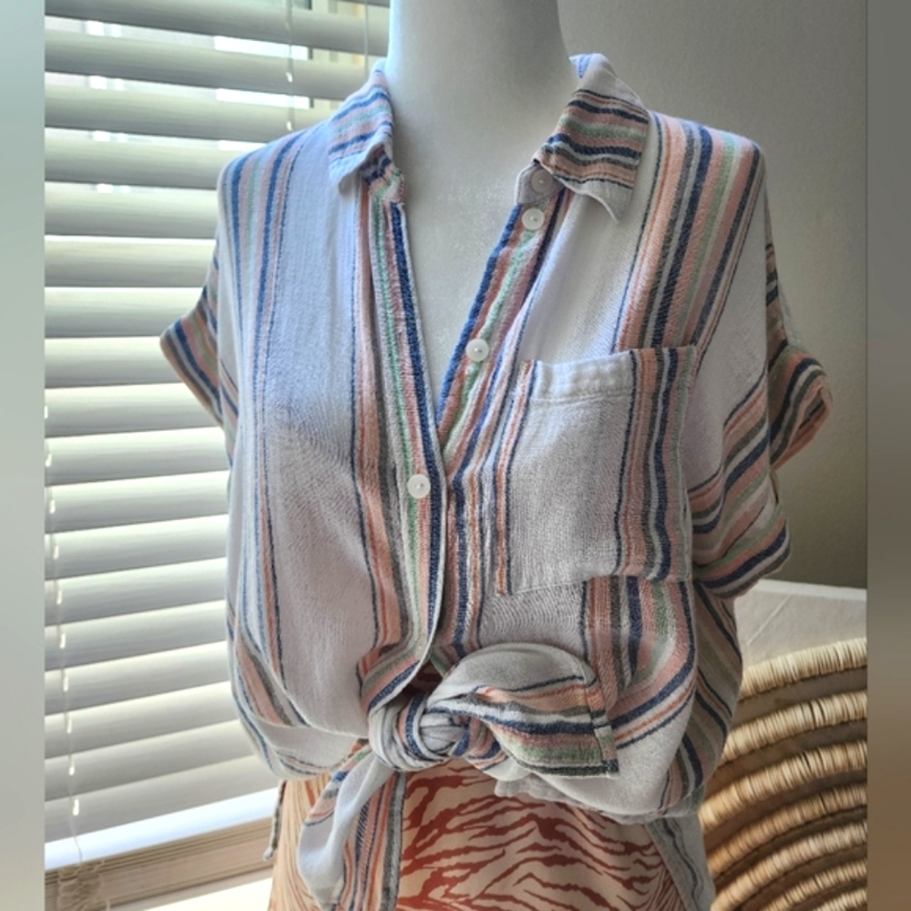 Linen Button Down- Pastel Striped-  by Sanctuary Size XS
